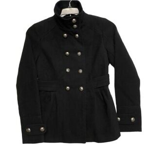 Hydraulic Double Breasted Women's Black Pea Coat